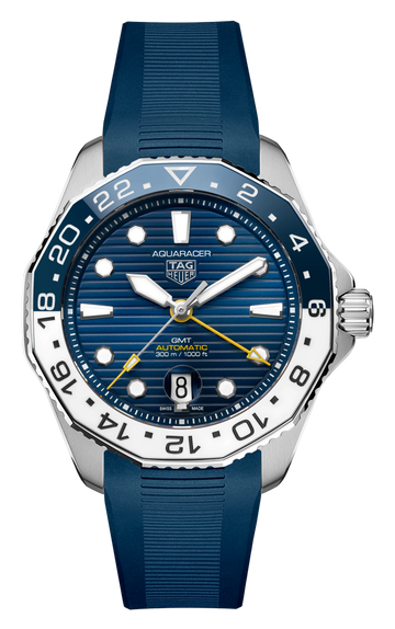  Shop Authentic Tag Heuer Aquaracer Professional 300 GMT Automatic Blue Dial Blue Rubber Strap Watch for Men - WBP2010.FT6198 - Luxxuri