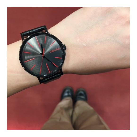  Shop Authentic Calvin Klein Boost Black Dial Black Leather Strap Watch for Men - K7Y214CY - Luxxuri
