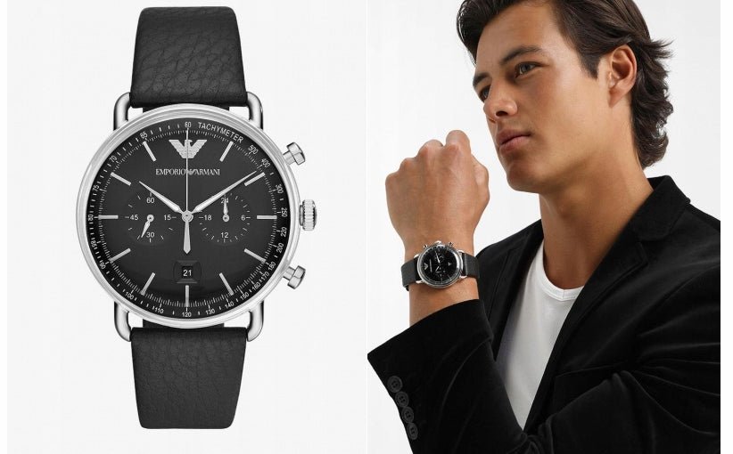  Shop Authentic Emporio Armani Aviator Chronograph Black Dial Black Leather Strap Watch For Men - AR11143 - Luxxuri