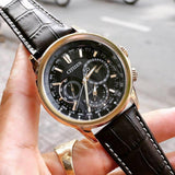  Shop Authentic Citizen Eco Drive Calendrier Black Dial Brown Leather StrapWatch For Men - BU2023-12E - Luxxuri