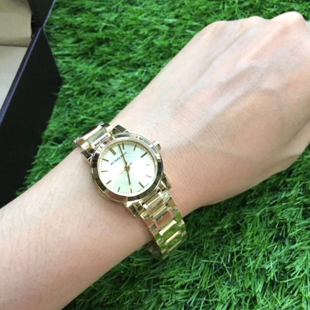  Shop Authentic Burberry The City Gold Dial Gold Steel Strap Watch for Women - BU9227 - Luxxuri