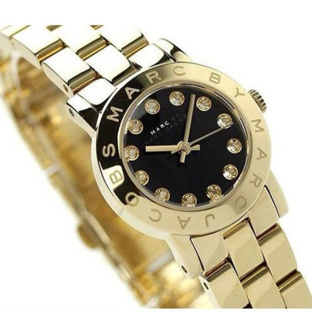 Marc Jacobs Amy Glitz Black Dial Gold Steel Strap Watch for Women - MBM3334