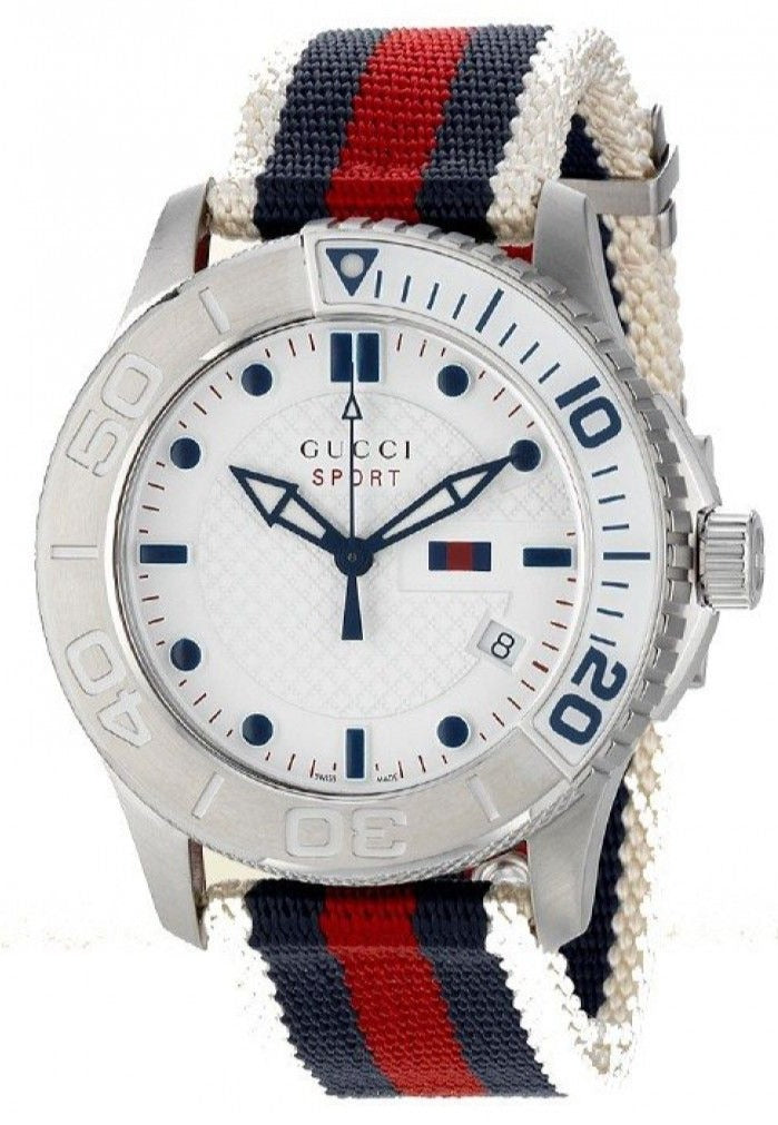  Shop Authentic Gucci G Timeless Quartz White Dial Two Tone Nylon Strap Watch for Men - YA126239 - Luxxuri