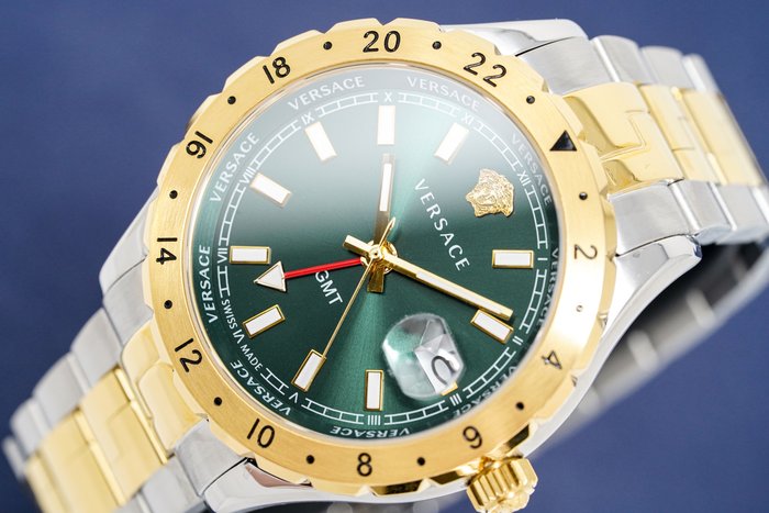  Shop Authentic Versace Hellenyium GMT Green Dial Two Tone Steel Strap Watch for Men - V11050015 - Luxxuri