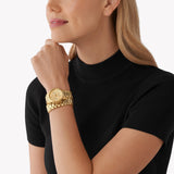  Shop Authentic Michael Kors Runway Chronograph Analog Gold Dial Gold Steel Strap Watch for Women - MK7452 - Luxxuri