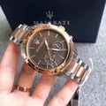  Shop Authentic Maserati Traguardo Chronograph Brown Dial Two Tone Steel Strap Men's Watch - R8873612003 - Luxxuri