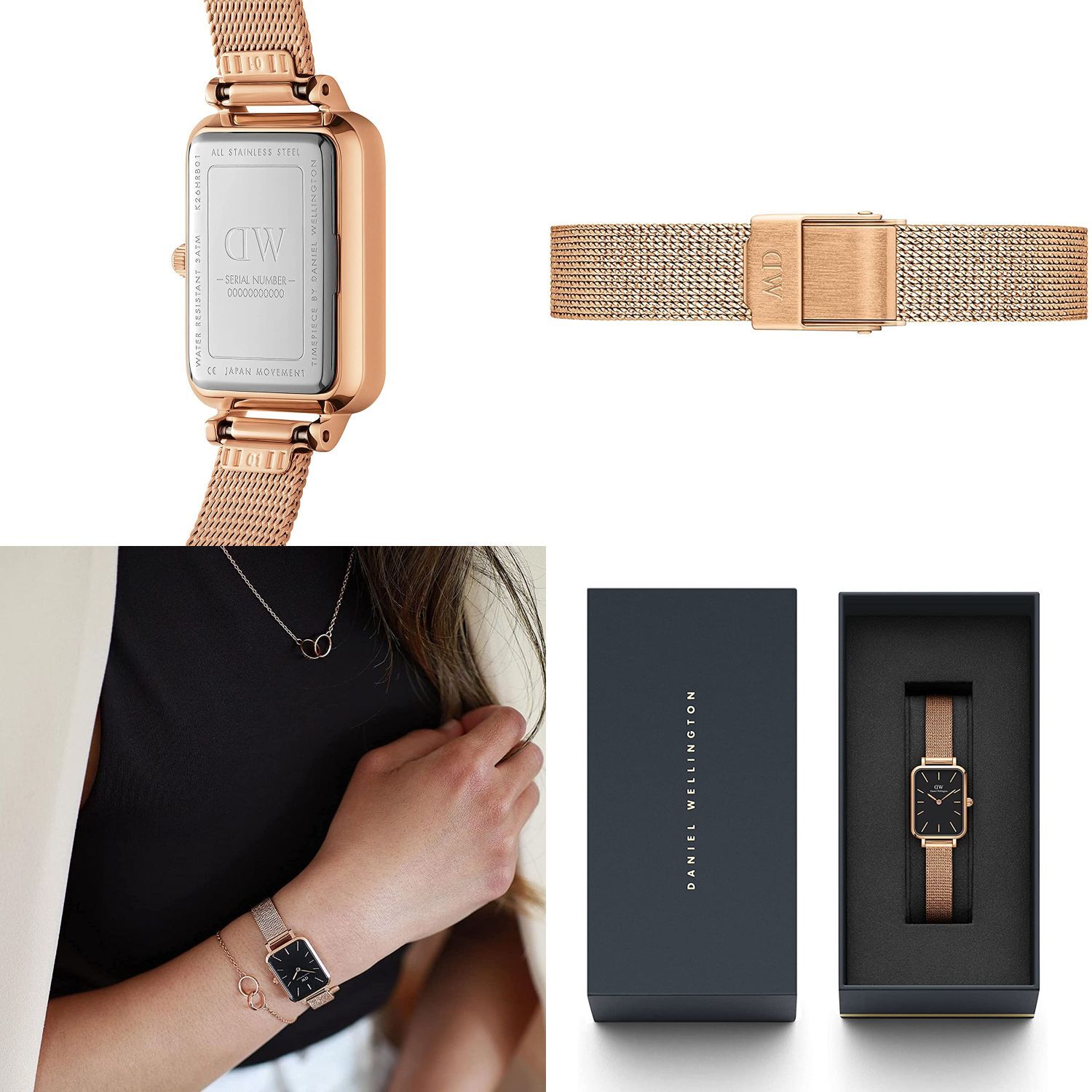  Shop Authentic Daniel Wellington Quadro Melrose Black Dial Rose Gold Mesh Bracelet Watch For Women - DW00100432 - Luxxuri