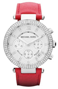  Shop Authentic Michael Kors Parker Silver Dial Red Leather Strap Watch for Women - MK2278 - Luxxuri