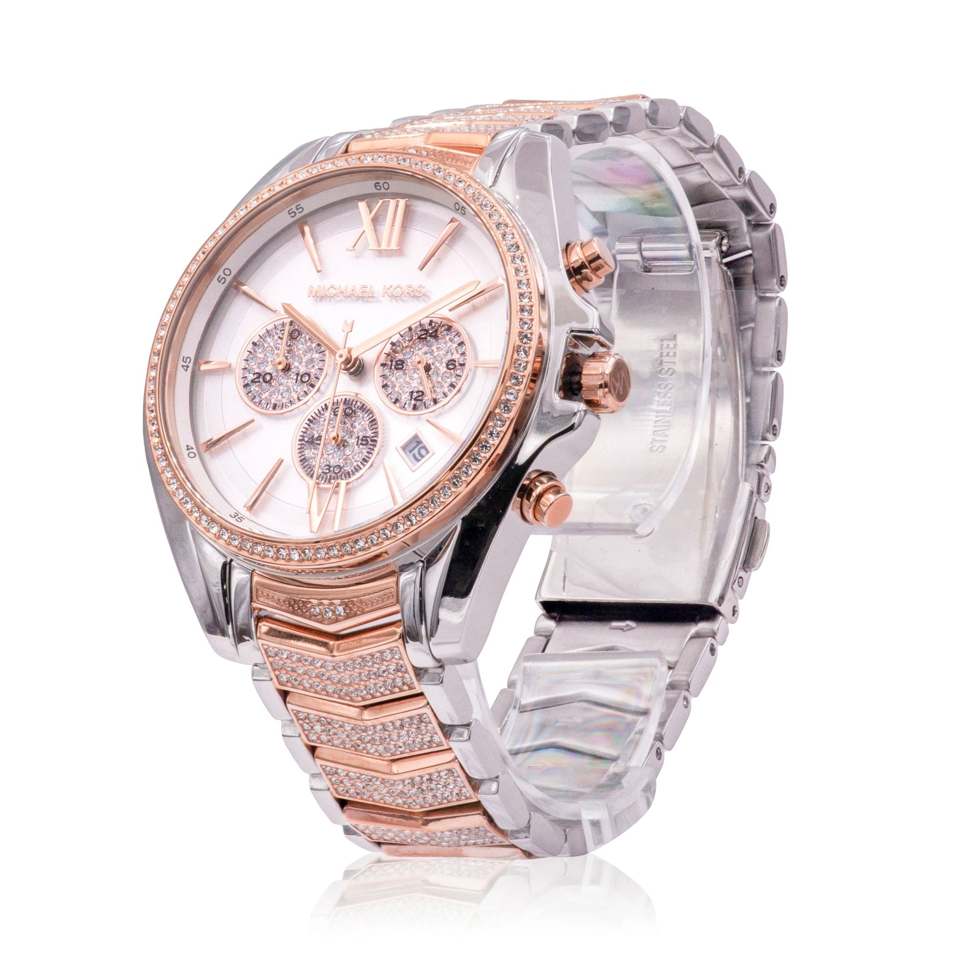  Shop Authentic Michael Kors Whitney Chronograph Silver Dial Two Tone Steel Strap Watch For Women - MK7225 - Luxxuri