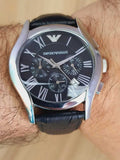  Shop Authentic Emporio Armani Valente Chronograph Black Dial Black Leather Strap Watch For Men - AR1633 - Luxxuri