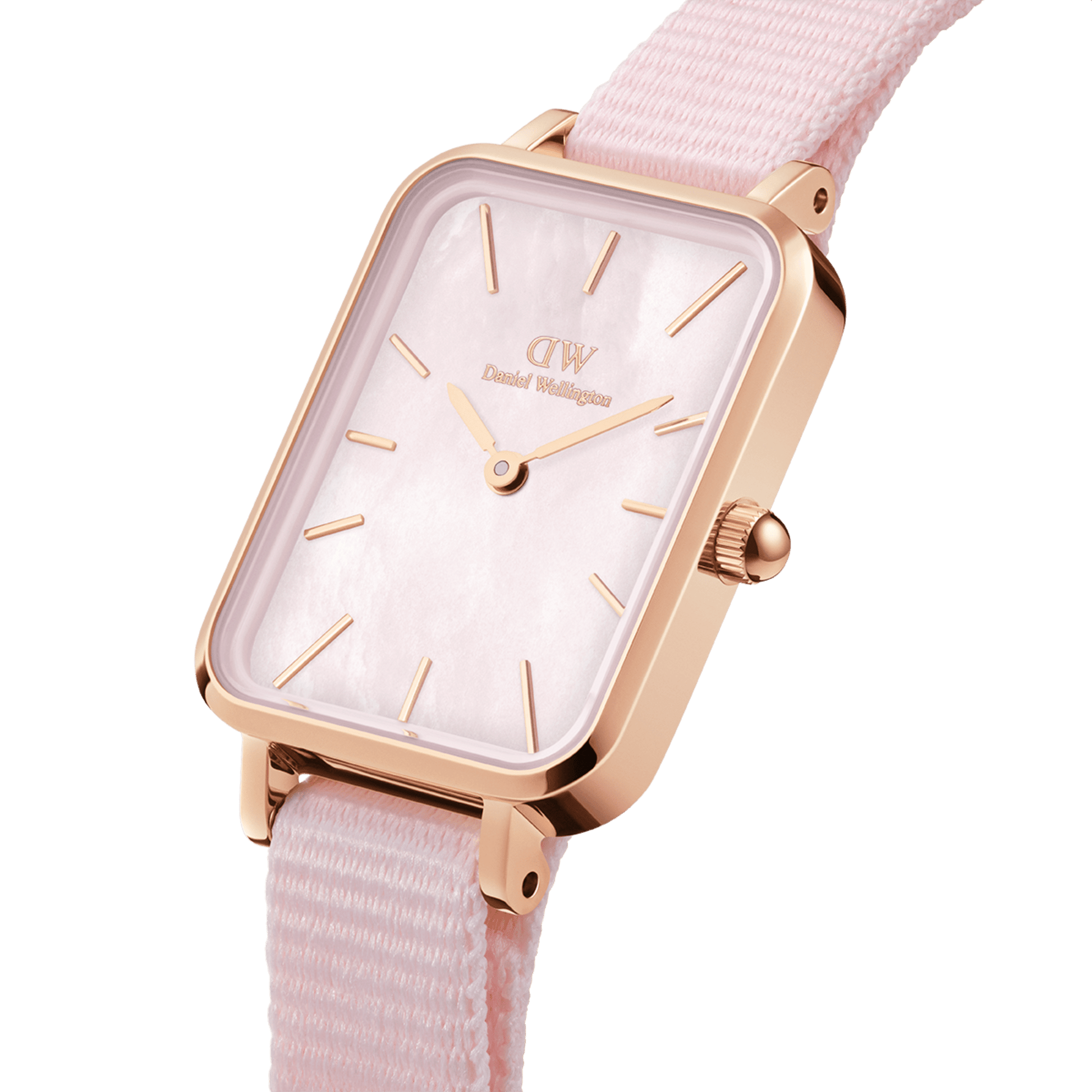  Shop Authentic Daniel Wellington Quadro Pressed Mother of Pearl Pink Dial Pink Nylon Strap Watch For Women - DW00100509 - Luxxuri