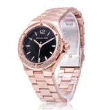  Shop Authentic Michael Kors Lennox Three-Hand Black Dial Rose Gold Steel Strap Watch For Women - MK7233 - Luxxuri