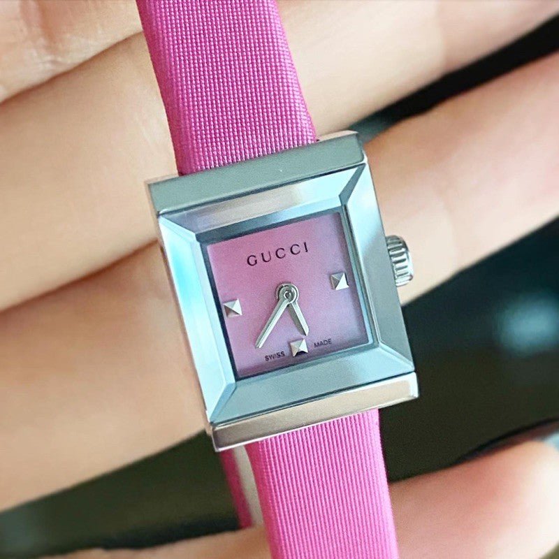  Shop Authentic Gucci G-Frame Square Fuchsia Mother of Pearl Dial Fuchsia Leather Strap Watch For Women - YA128533 - Luxxuri