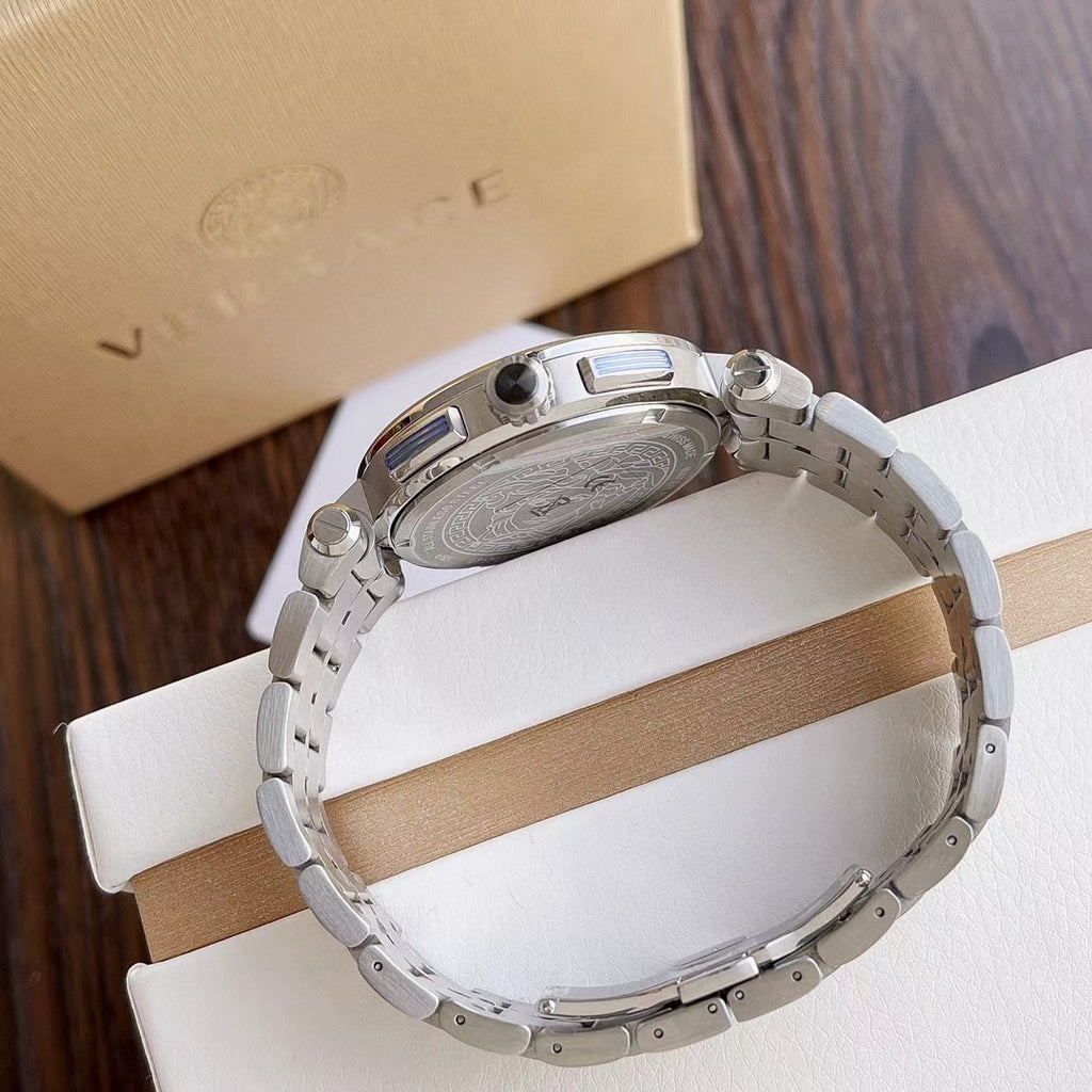  Shop Authentic Versace Aion Chronograph Black Dial Silver Steel Strap Watch for Men - VBR080017 - Luxxuri