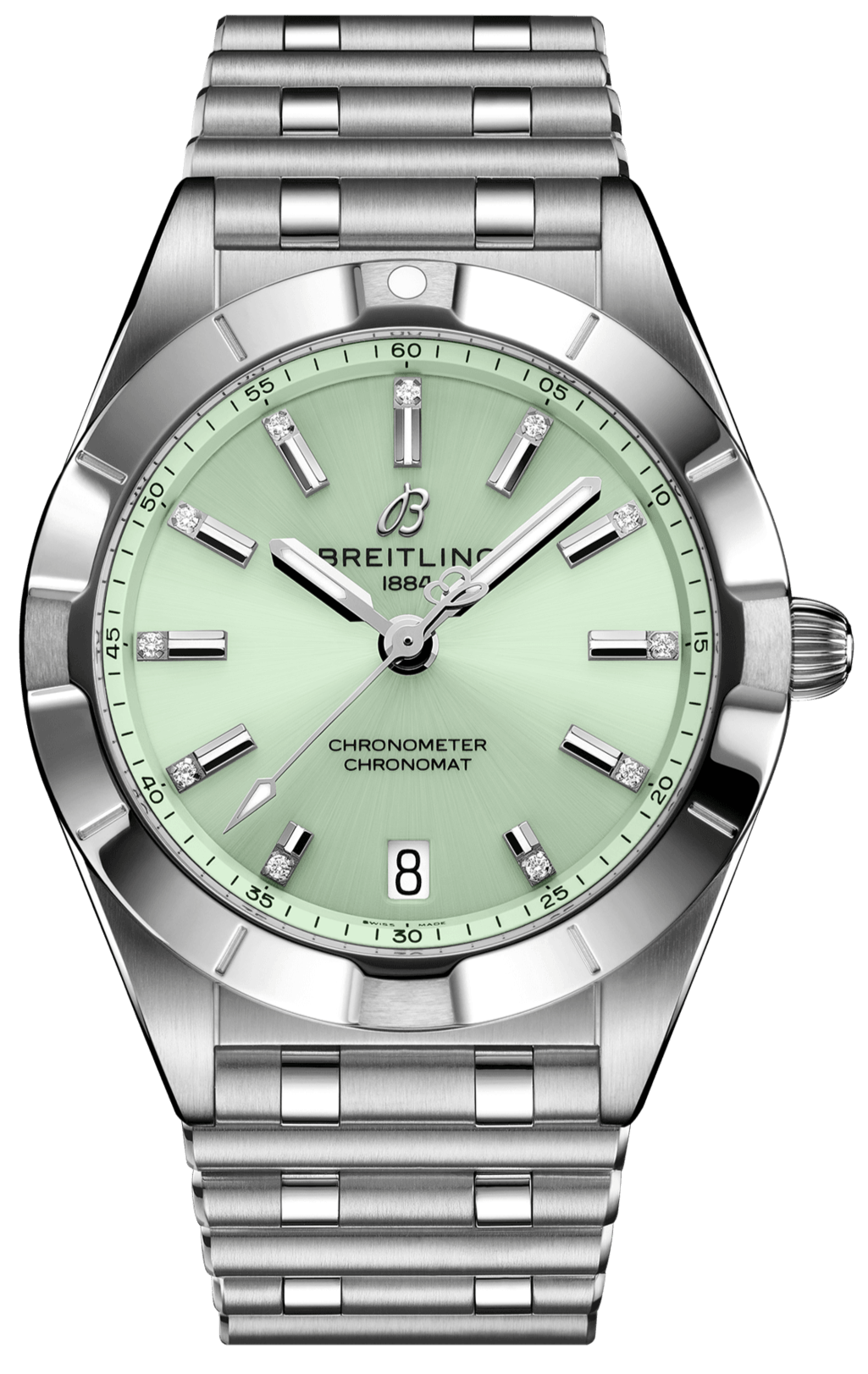  Shop Authentic Breitling Chronomat 32 Diamonds Green Dial Silver Steel Strap Watch for Women - A77310101L1A1 - Luxxuri