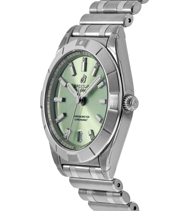  Shop Authentic Breitling Chronomat 32 Diamonds Green Dial Silver Steel Strap Watch for Women - A77310101L1A1 - Luxxuri