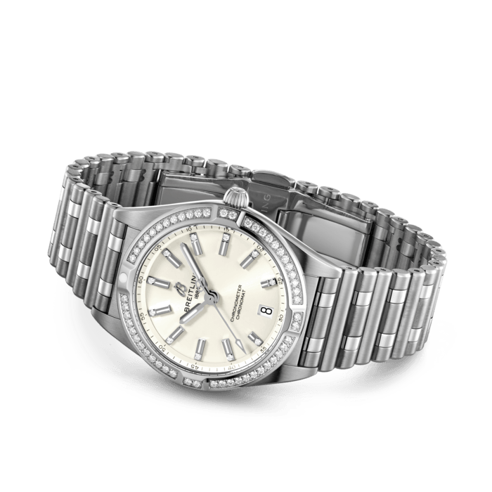  Shop Authentic Breitling Chronomat 32 Diamonds White Dial Silver Steel Strap Watch for Women - A77310591A1A1 - Luxxuri