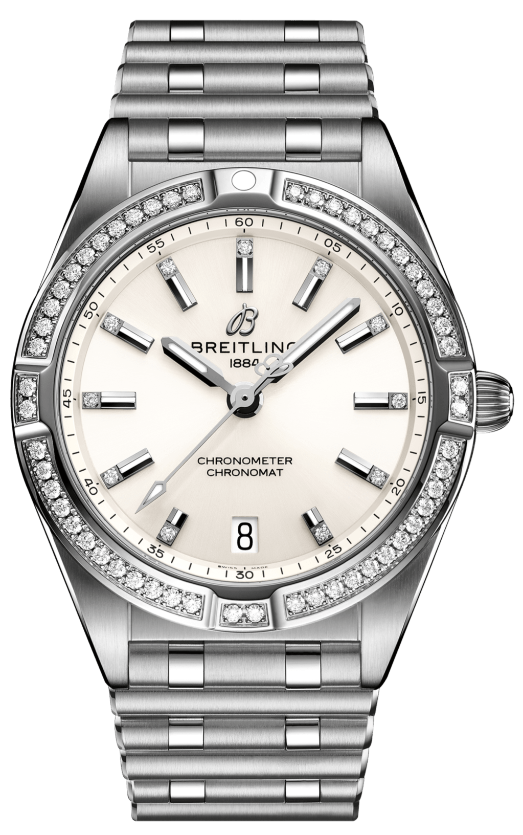 Breitling Chronomat 32 Diamonds White Dial Silver Steel Strap Watch for Women - A77310591A1A1
