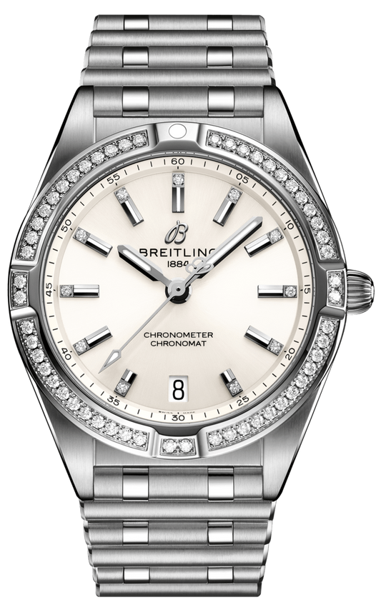  Shop Authentic Breitling Chronomat 32 Diamonds White Dial Silver Steel Strap Watch for Women - A77310591A1A1 - Luxxuri