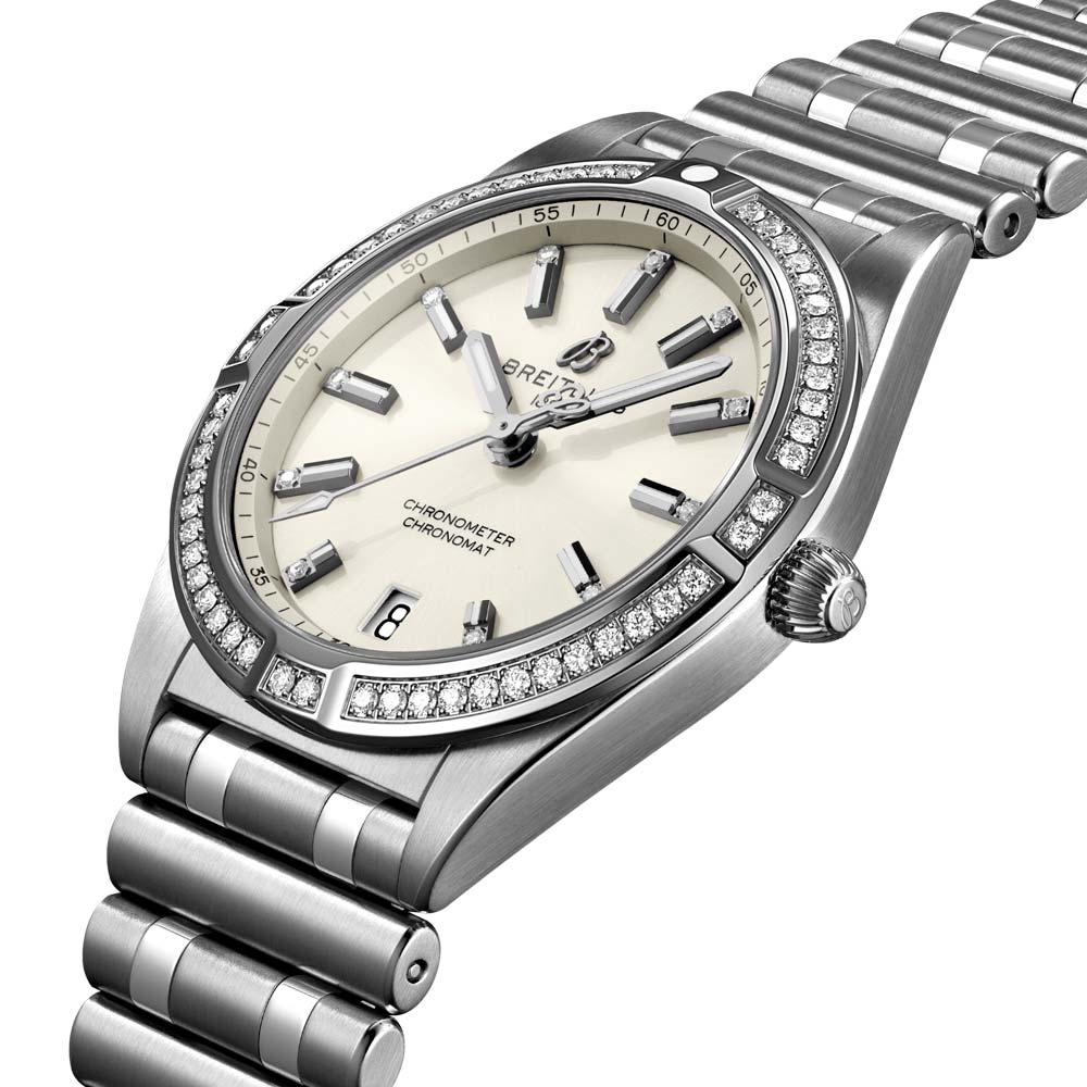  Shop Authentic Breitling Chronomat 32 Diamonds White Dial Silver Steel Strap Watch for Women - A77310591A1A1 - Luxxuri