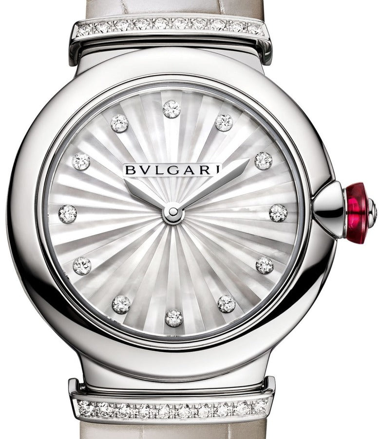  Shop Authentic Bvlgari LVCEA Diamonds Silver Mother of Pearl Dial Silver Leather Strap Watch for Women - LVCEA103367 - Luxxuri