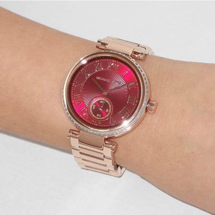  Shop Authentic Michael Kors Skylar Maroon Dial Rose Gold Steel Strap Watch for Women - MK6086 - Luxxuri