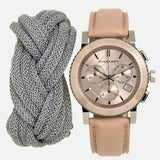  Shop Authentic Burberry The City Chronograph Rose Gold Dial Beige Leather Strap Watch For Women - BU9702 - Luxxuri