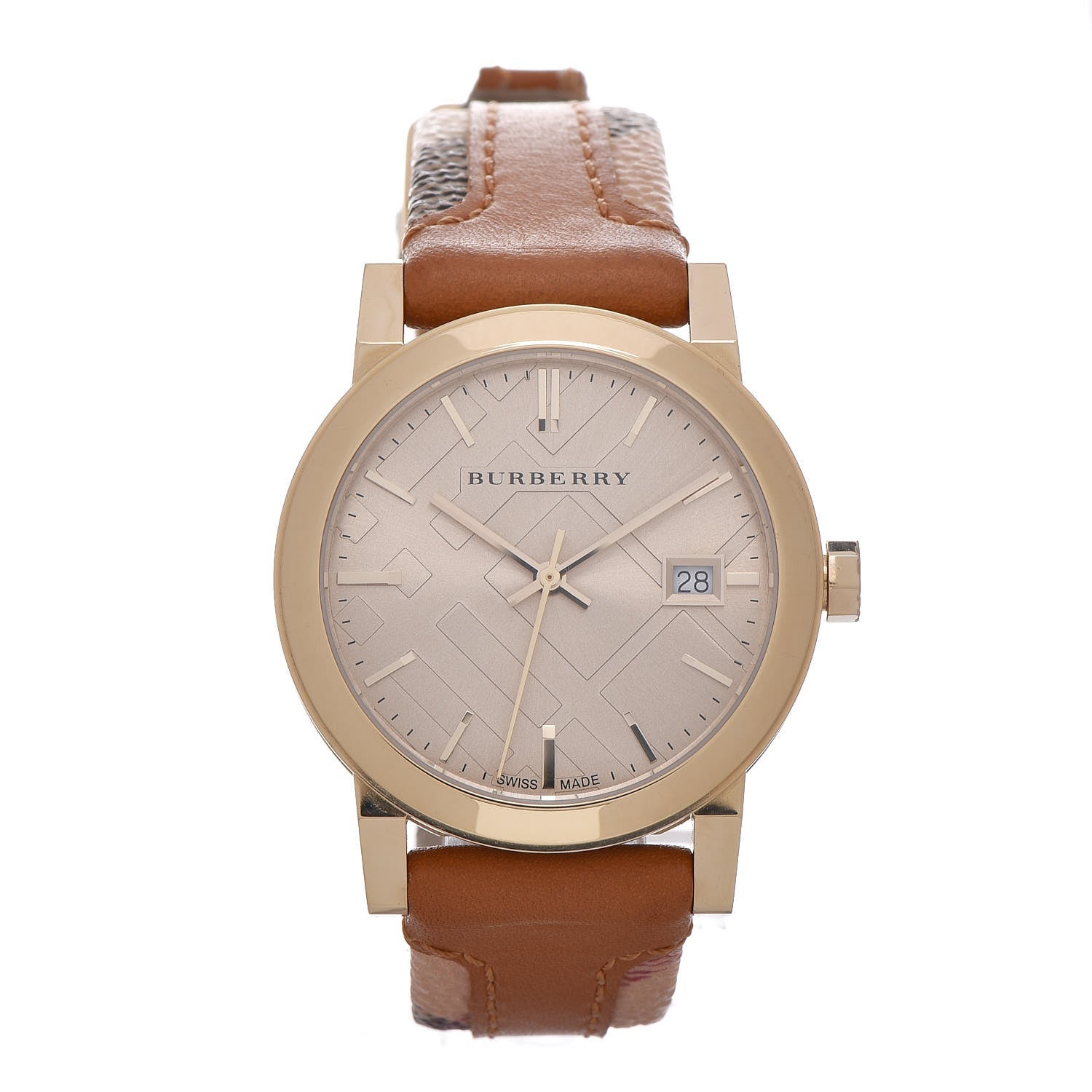  Shop Authentic Burberry The City Gold Dial Brown Leather Strap Watch for Women - BU9133 - Luxxuri