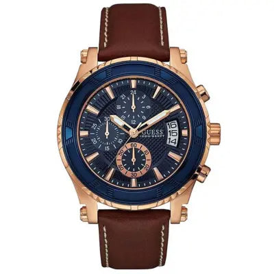  Shop Authentic Guess Pinnacle Chronograph Quartz Blue Dial Brown Leather Strap Watch For Women - W0673G3 - Luxxuri