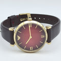 Emporio Armani Gianni T Bar Burgundy Dial Burgundy Leather Strap Watch For Women - AR1758