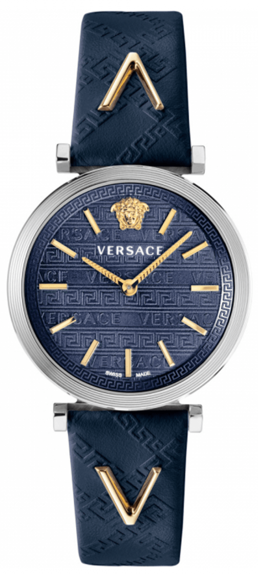  Shop Authentic Versace V-Twist Quartz Blue Dial Blue Leather Strap Watch for Women - VELS00119 - Luxxuri