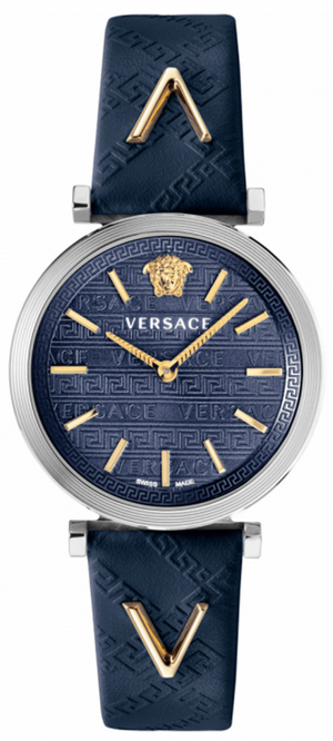  Shop Authentic Versace V-Twist Quartz Blue Dial Blue Leather Strap Watch for Women - VELS00119 - Luxxuri