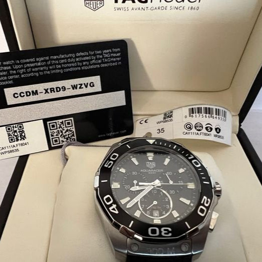  Shop Authentic Tag Heuer Carrera Aquaracer Quartz Chronograph Black Dial Black Rubber Strap Watch for Men - CAY111A.FT6041 - Luxxuri