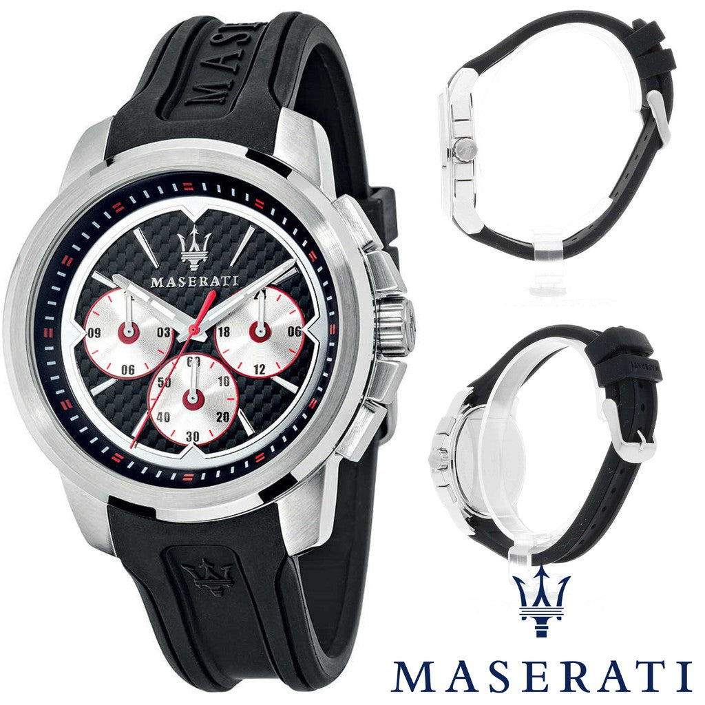  Shop Authentic Maserati SFIDA Chronograph Black Silver Dial Black Rubber Strap Watch For Men - R8851123001 - Luxxuri