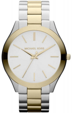  Shop Authentic Michael Kors Runway Slim Silver Dial Two Tone Stainless Steel Strap Watch for Women - MK3198 - Luxxuri