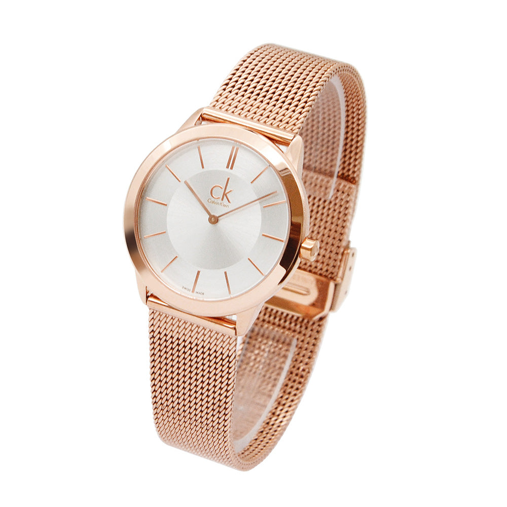  Shop Authentic Calvin Klein Minimal White Dial Rose Gold Mesh Bracelet Watch for Women - K3M22626 - Luxxuri