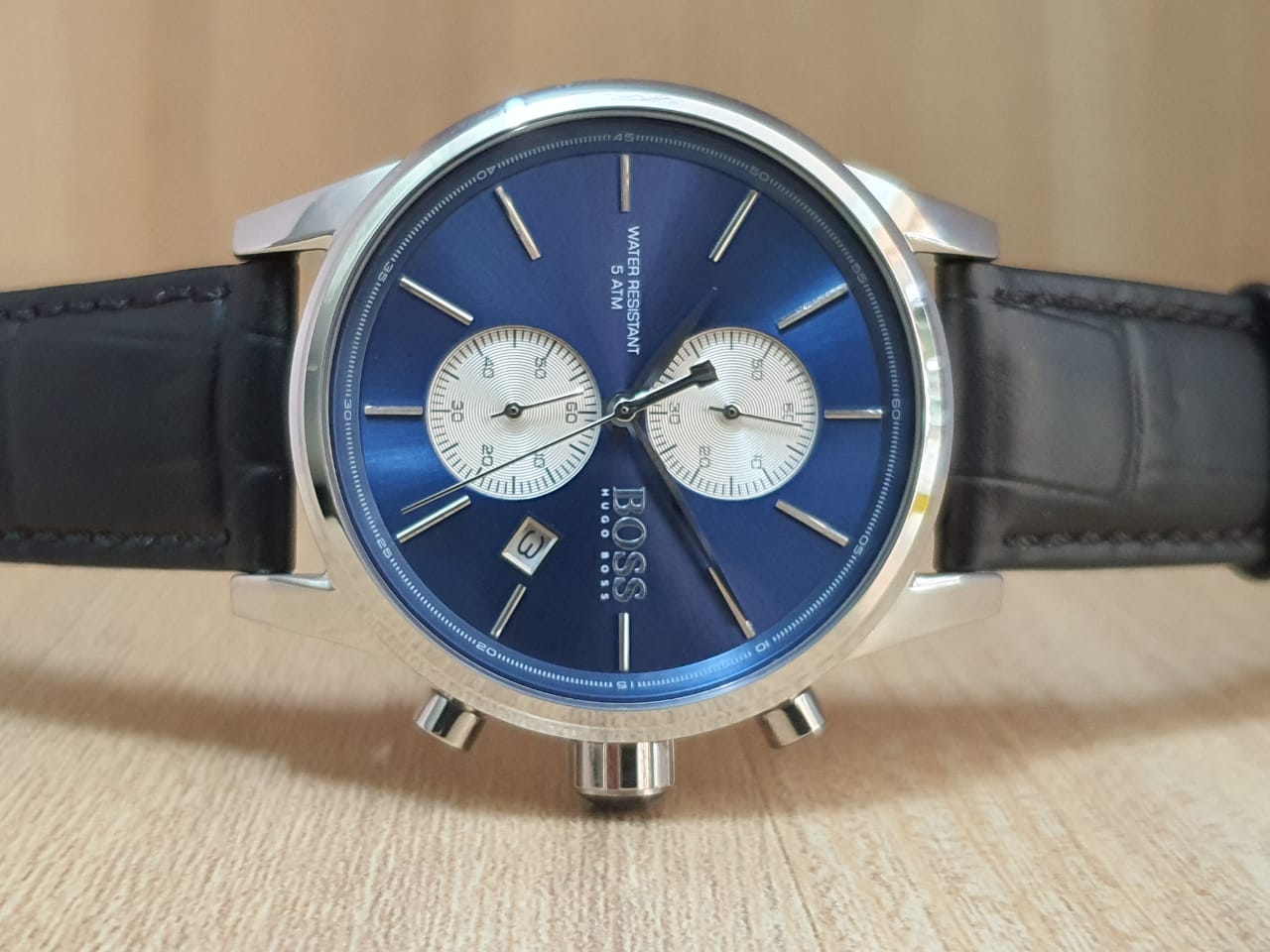  Shop Authentic Hugo Boss Jet Blue Dial Black Leather Strap Watch for Men - 1513283 - Luxxuri