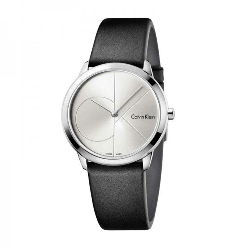  Shop Authentic Calvin Klein Minimal Silver Dial Black Leather Strap Watch for Men - K3M221CY - Luxxuri