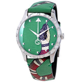  Shop Authentic Gucci G Timeless Le Marche Des Merveilles Green Dial Green Leather Strap Watch for Women - YA1264081 - Luxxuri