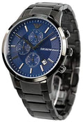  Shop Authentic Emporio Armani Renato Chronograph Quartz Blue Dial Black Steel Strap Watch For Men - AR11215 - Luxxuri
