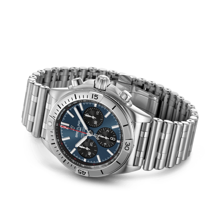  Shop Authentic Breitling Chronomat B01 42mm Blue Dial Silver Steel Strap Watch for Men - AB0134101C1A1 - Luxxuri