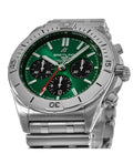  Shop Authentic Breitling Chronomat B01 42 Green Dial Silver Steel Strap Watch for Men - AB0134101L1A1 - Luxxuri