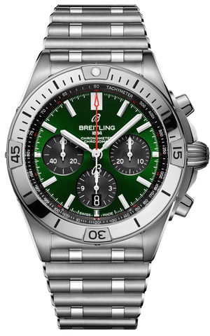  Shop Authentic Breitling Chronomat B01 42 Green Dial Silver Steel Strap Watch for Men - AB0134101L1A1 - Luxxuri