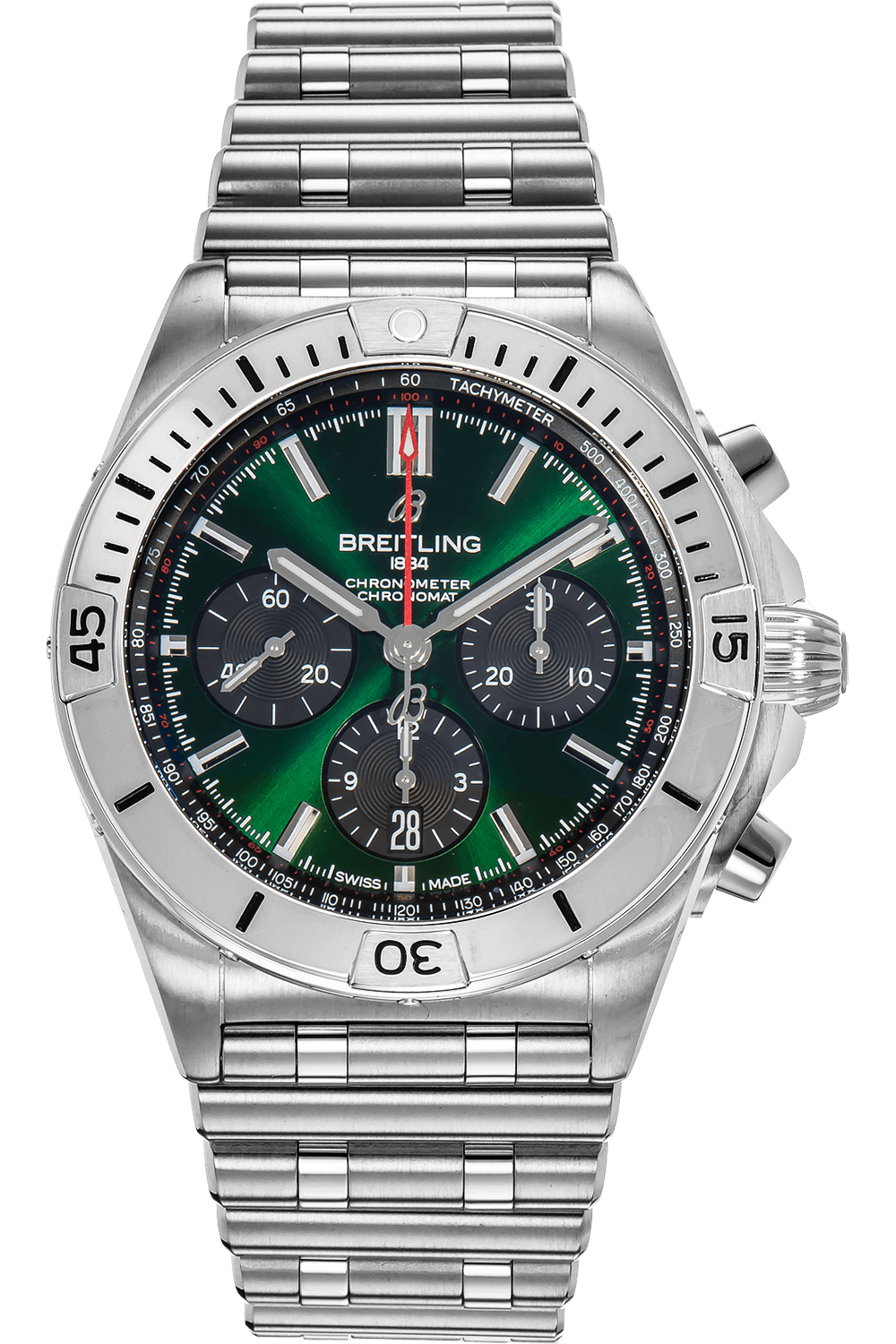  Shop Authentic Breitling Chronomat B01 42mm Green Dial Silver Steel Strap Watch for Men - AB01343A1L1A1 - Luxxuri