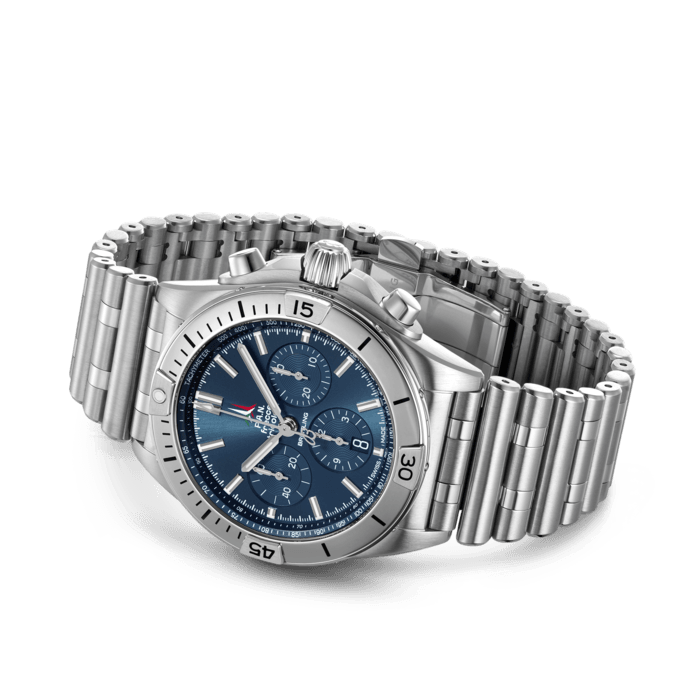  Shop Authentic Breitling Chronomat B01 42 Frecce Tricolori Blue Dial Silver Steel Strap Watch for Men - AB01344A1C1A1 - Luxxuri