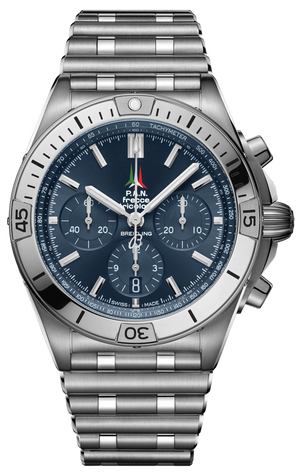  Shop Authentic Breitling Chronomat B01 42 Frecce Tricolori Blue Dial Silver Steel Strap Watch for Men - AB01344A1C1A1 - Luxxuri