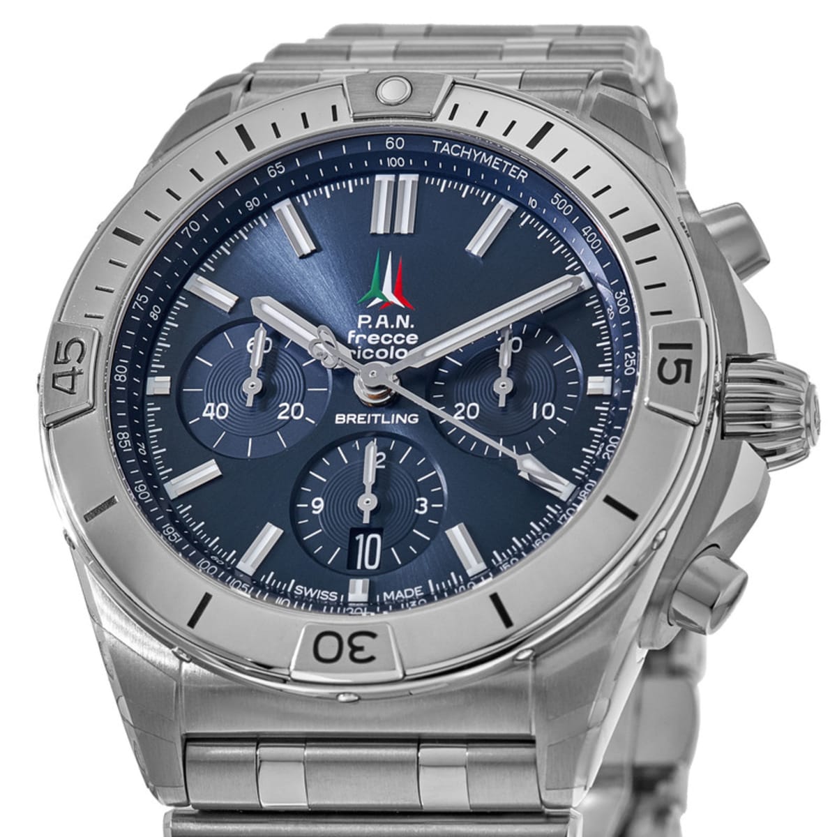  Shop Authentic Breitling Chronomat B01 42 Frecce Tricolori Blue Dial Silver Steel Strap Watch for Men - AB01344A1C1A1 - Luxxuri