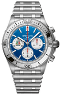 Breitling Chronomat B01 42 Six Nations Italy Blue Dial Silver Steel Strap Watch for Men - AB0134A41C1A1