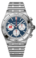 Breitling Chronomat B01 42 Six Nations France Blue Dial Silver Steel Strap Watch for Men - AB0134A81C1A1