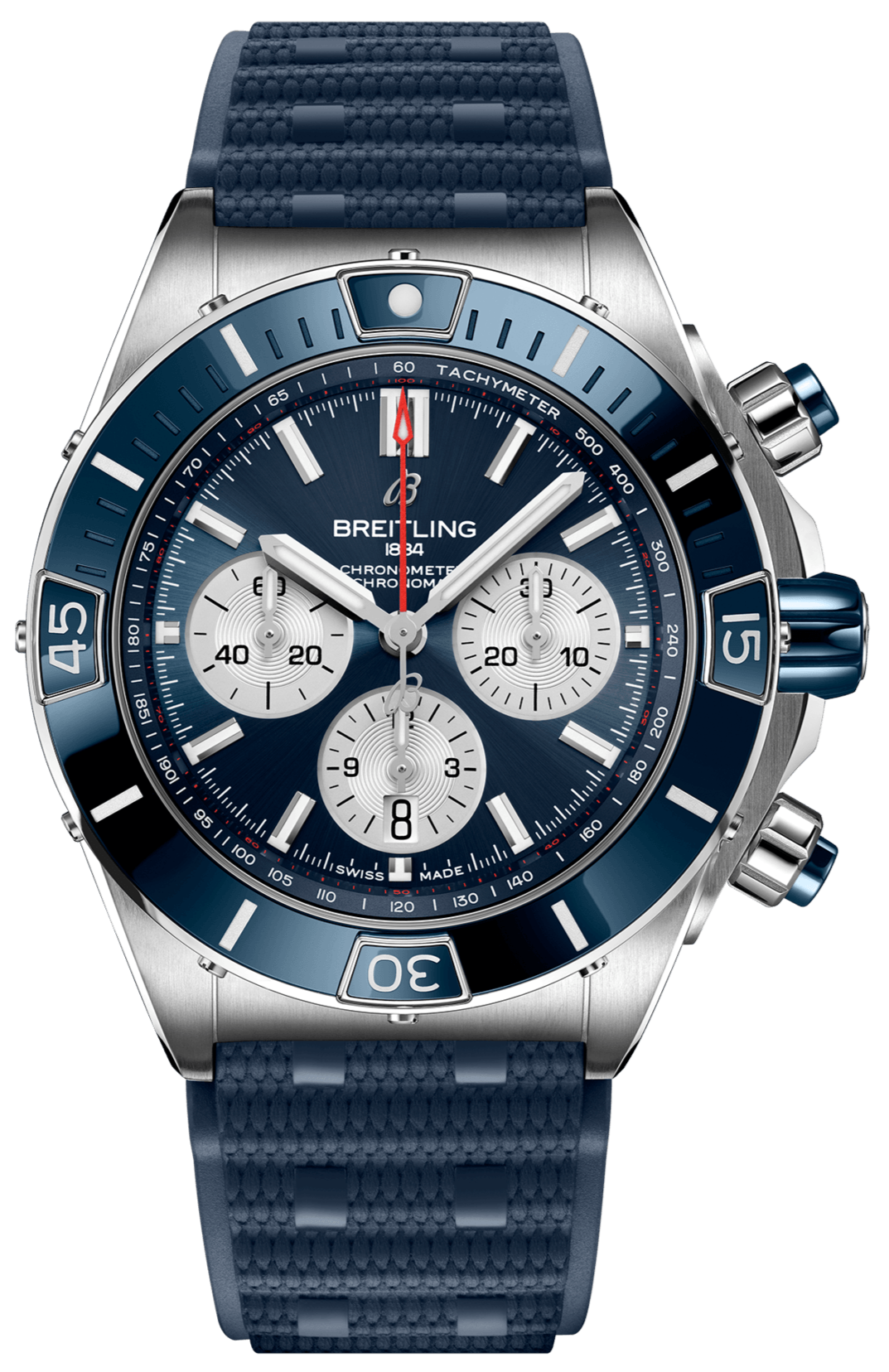  Shop Authentic Breitling Super Chronomat B01 44 Blue Dial Blue Rubber Strap Watch for Men - AB0136161C1S1 - Luxxuri